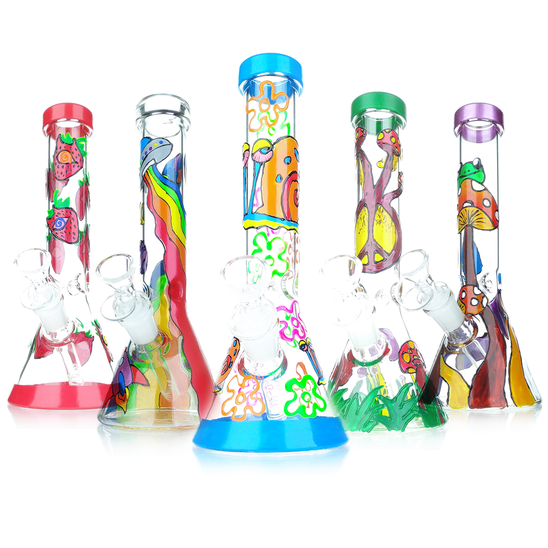 

Fantasy Rainbow Glass Bong Frog Mushroom With Diffuser Downstem Water Hookahs Dry Herb Dab Rigs Strawberry Bong Smoking Glass Water Pipe Snail UFO Pipes Beaker Bongs
