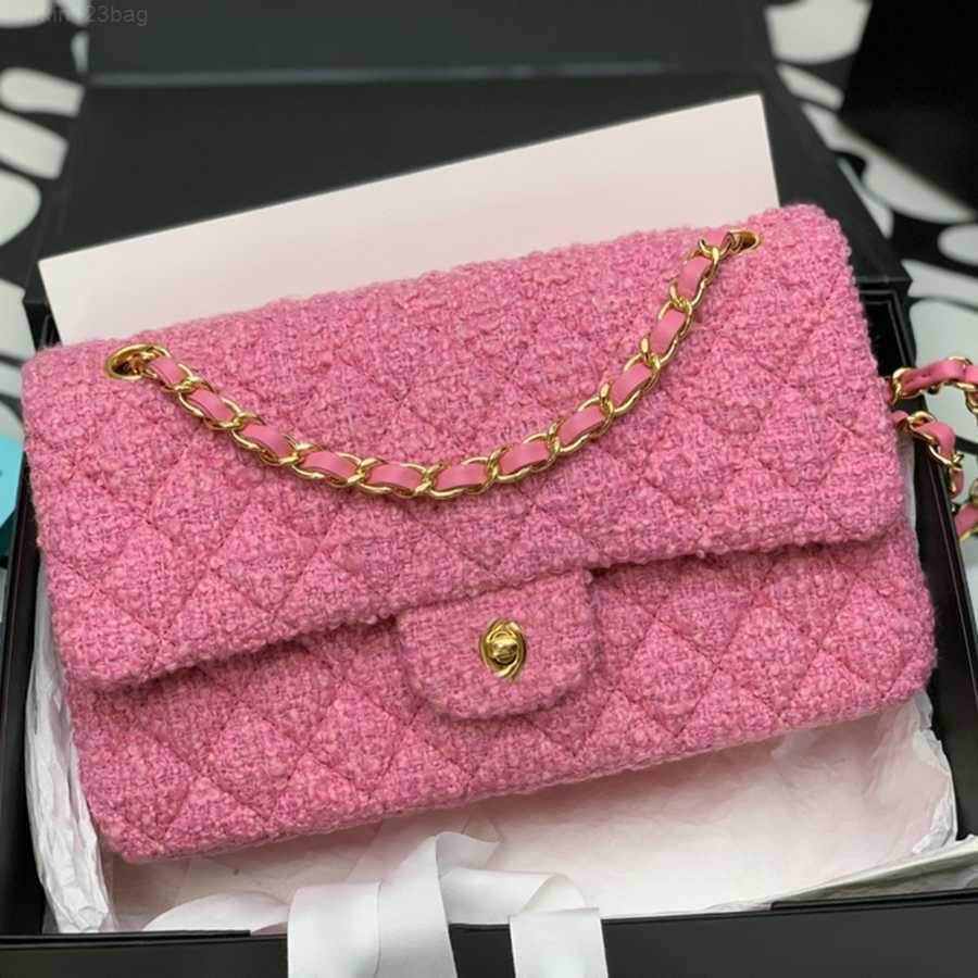 

10A Mirror quality Luxury designer Cross Body Bags 25.5CM Wool Tweed Shoulder Handbag Women Chain Bag With Box C132