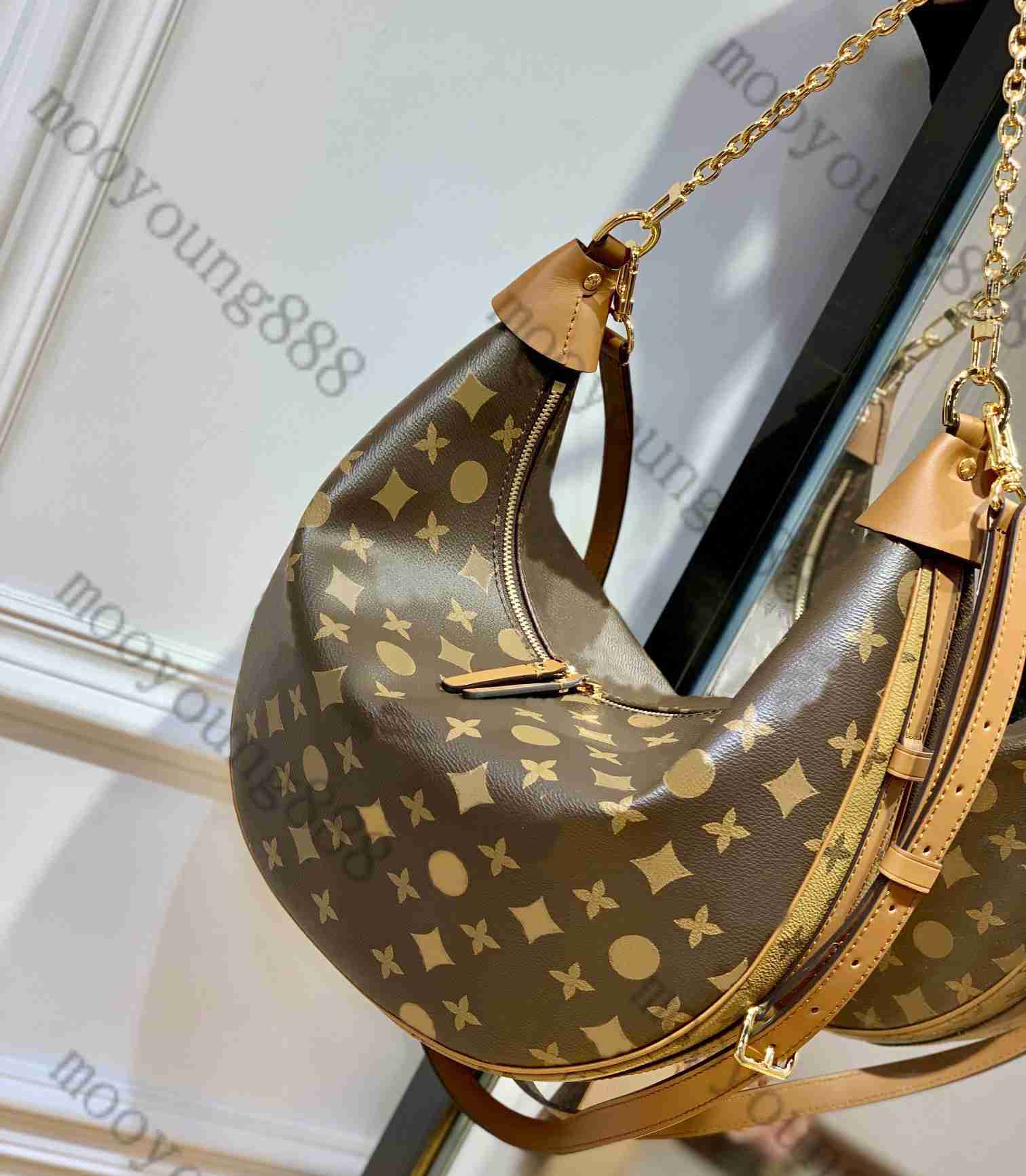 

10A Top Tier Quality Luxuries Designers 38cm Large Moon Bag Womens Marel Gold Chain Handbag Coated Canvas Zipper Purse Crossbody Shoulder, Upload pics to contact us