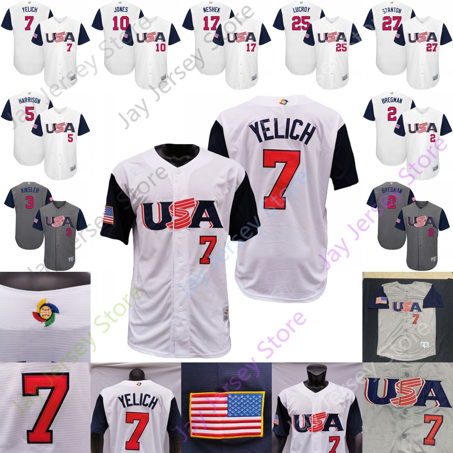 

2023 World Baseball Classic WBC USA Jersey Mike Trout Bobby Witt Jr. Nolan Arenado Nestor Cortes Clayton Kershaw Realmuto Betts Tucker Schwarber Goldschmidt Alonso, Men white