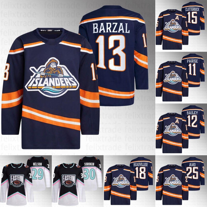 

Mathew Barzal NY Islanders 2023 Reverse Retro jersey Noah Dobson Casey Cizikas Brock Nelson Ross Johnston Noah Dobson Zach Parise Ryan Pulock Adam Pelech, 12 josh bailey