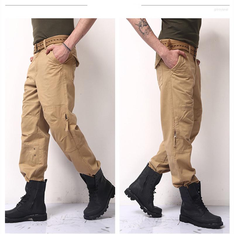

Men's Pants Spring Mens Cargo Military Men Trousers Casual Cotton Loose Tactical Multi-Pocket Army Pantalon Militaire Homme, Black