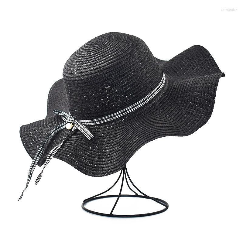 

Wide Brim Hats Korean Style Wavy Large Sequined Straw Hat Ruffled Sunshade Women Sun Kids Parent-Child Weave Beach Panama Gorros, 03