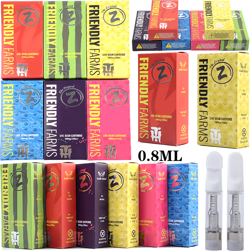 

Friendly Farms Vape Cartridges Carts 0.8ml Atomizers 510 Thread 6 Colors Box Packaging Thick Oil Cart Ceramic Coil Glass Tank Empty Vapes Pen Vaporizers E Cigarettes