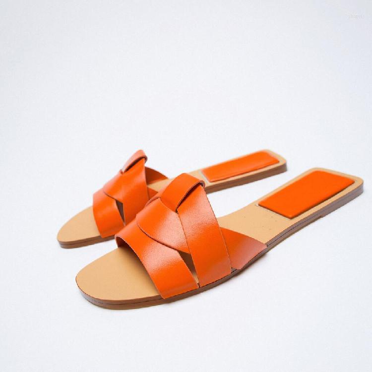 

Sandals SOUTHLAND 2023 Summer Orange Fashion Babouche Shoes Cross Leather Lace Slippers Lazy Beach Holiday Flatties, Beige