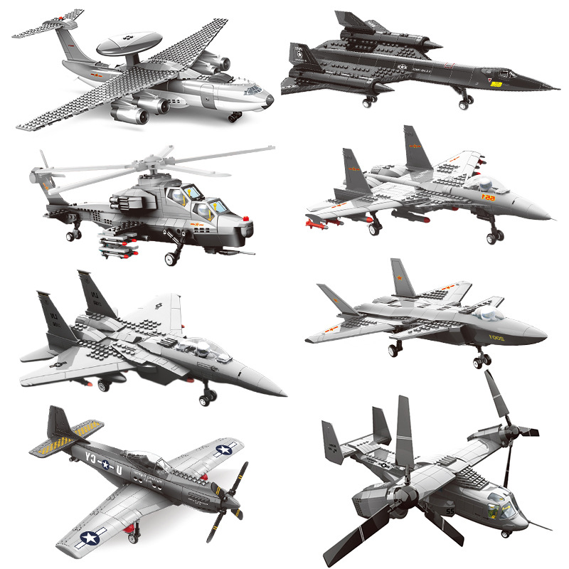 Modèle d'aéronef de bricolage Blocs de construction Kits Air Force Helicopter Fighter Airplane Models Ornements Puzzles Bricks Kids Intelligence