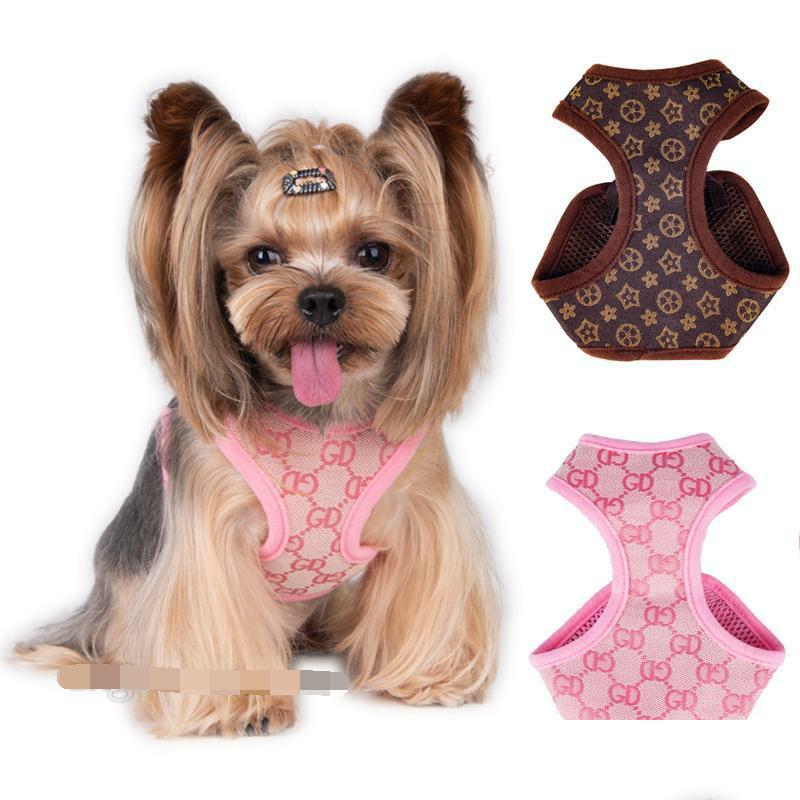 

Dog Collars Leashes Designer Harness Set Classic Jacquard Lettering Stepin Harnesses Soft Air Mesh Pet Vest For Small Dogs Cat Tea Otfrx