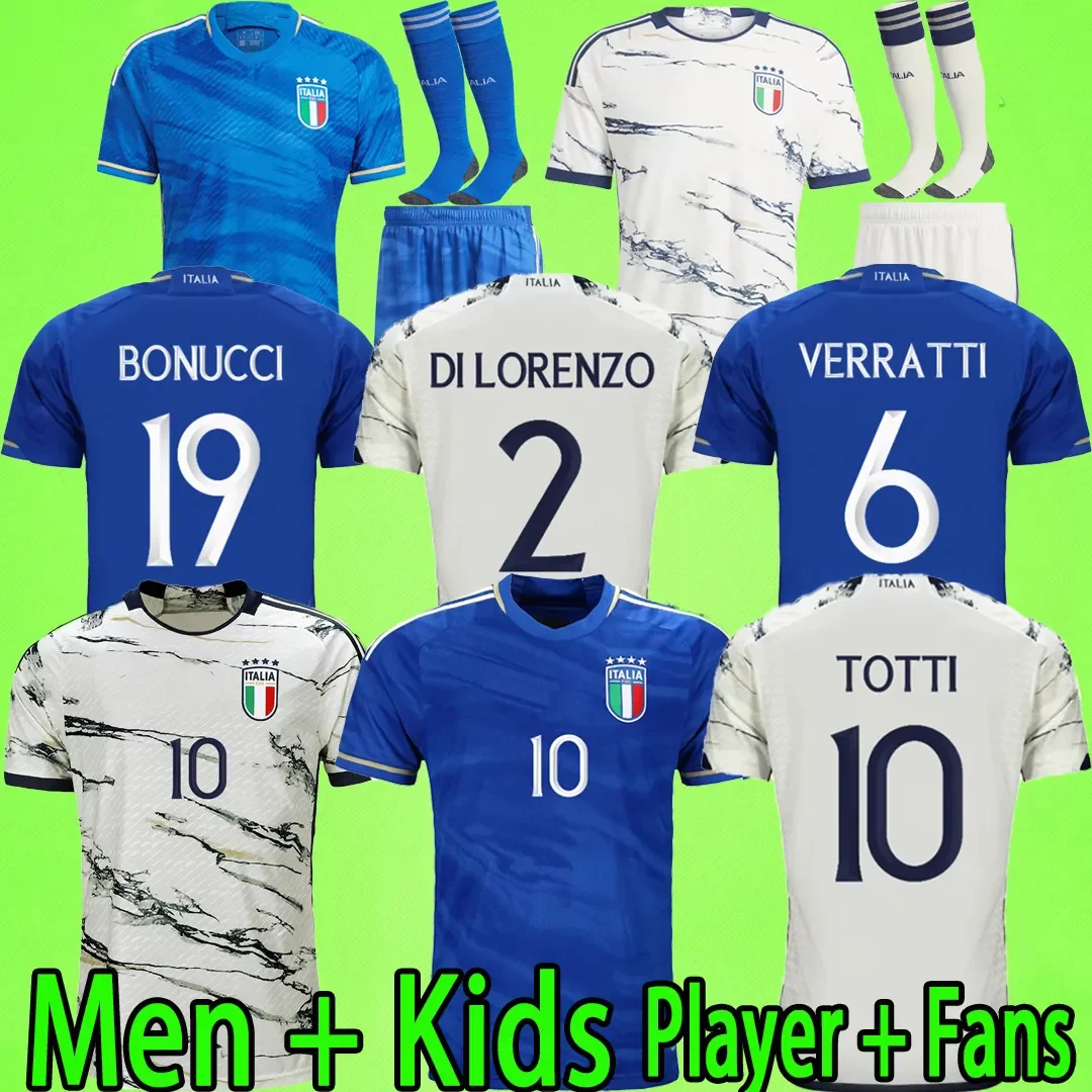 

2023 italy soccer jerseys Italia 23 24 Fans Player version maglie da calcio VERRATTI CHIESA GNONTO football Shirt T LORENZO PINAMONTI POLITANO GRIFO kids kit uniform, 2023 home player version