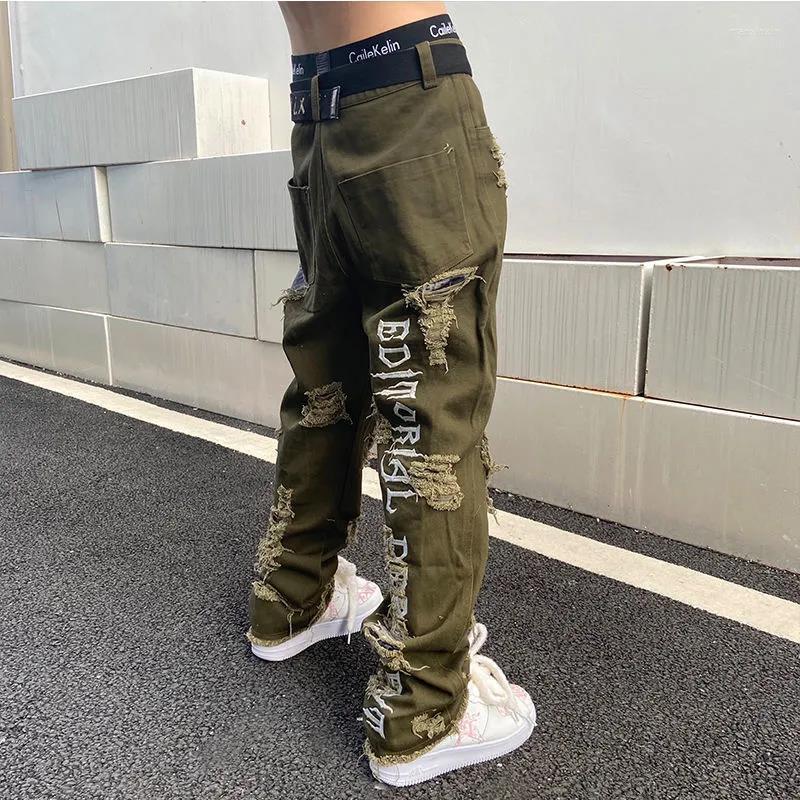 

Men's Jeans Retro Hole Ripped Distressed Men Straight Washed Harajuku Hip Hop Loose Denim Trousers Streetwear Embroidery Casual Jean, Black