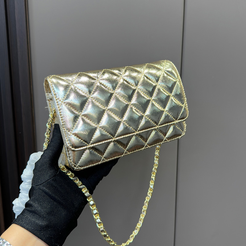 

Classic Mini Flap Quilted woc Bags Wallet With Chain Gold/Silver Metal Hardware Matelasse Crossbody Shoulder Card Holder Designer Handbags 19x12CM, Box