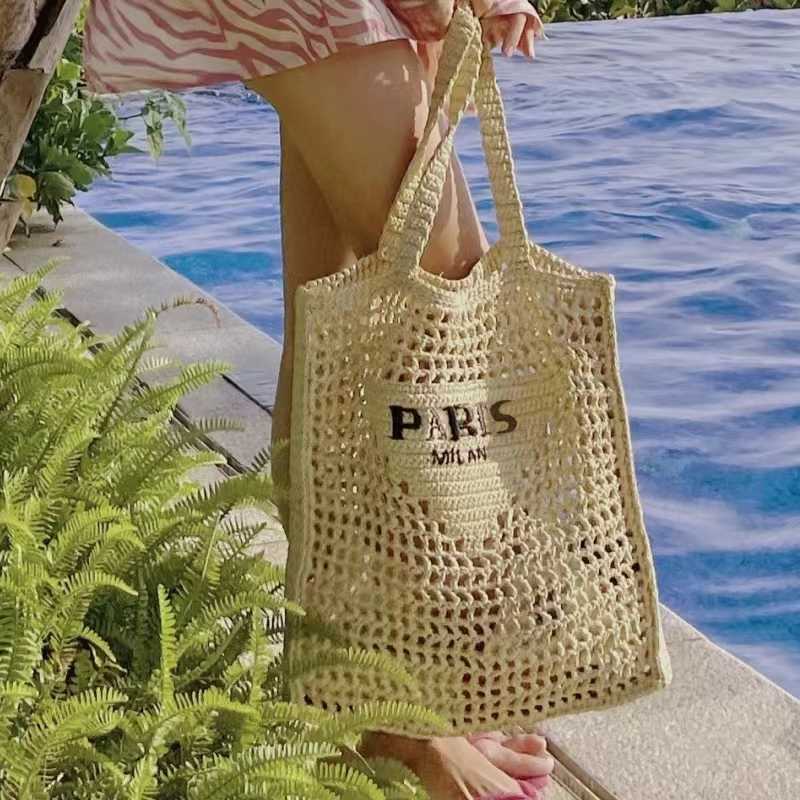 

Totes Designer Brand Hollow Letters Large Straw Tote Fashion Paper Woven Women Shoulder Bags Summer Beach Handbag Luxury Big Bali Bag 0129V23, Black