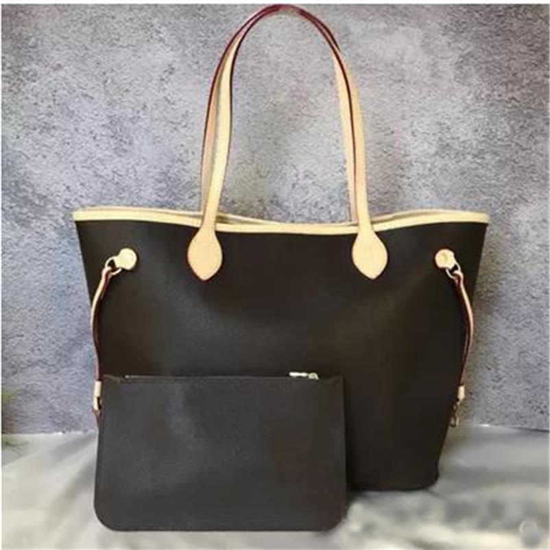 

2pcs/set high qulity classic Designer womens handbags flower ladies composite tote PU leather clutch shoulder bags female purse wi281k, Coffee grid