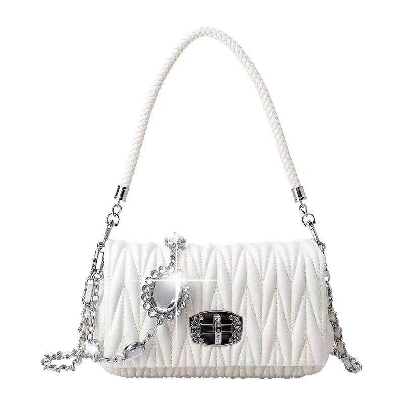 

Designer Bag PU Soft leather Fairy Handbag Pleated Tote Bags Messenger Bag For Women Fashion rhinestone chain Handbags Shoulder Purse Wallets Wholesale Handbag, Mix color pls tell qty