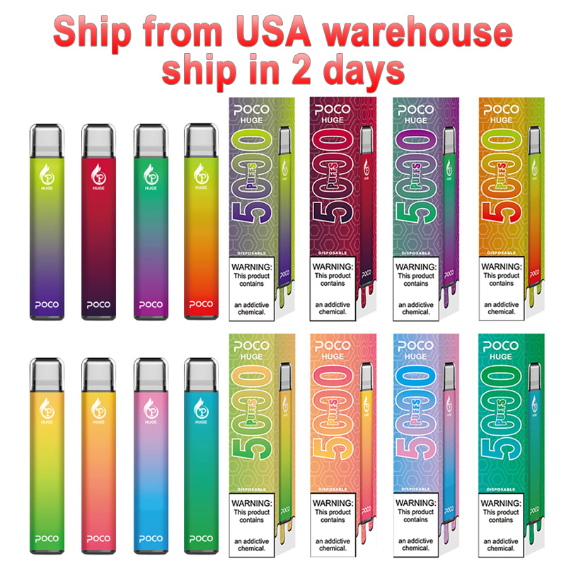 

100% Original e cigarette Poco Huge Disposable Vape Prefilled 15ml Pod 5000 Puffs 950mah Mesh coil rechargeable disposbale vapes ship from united States warehouse