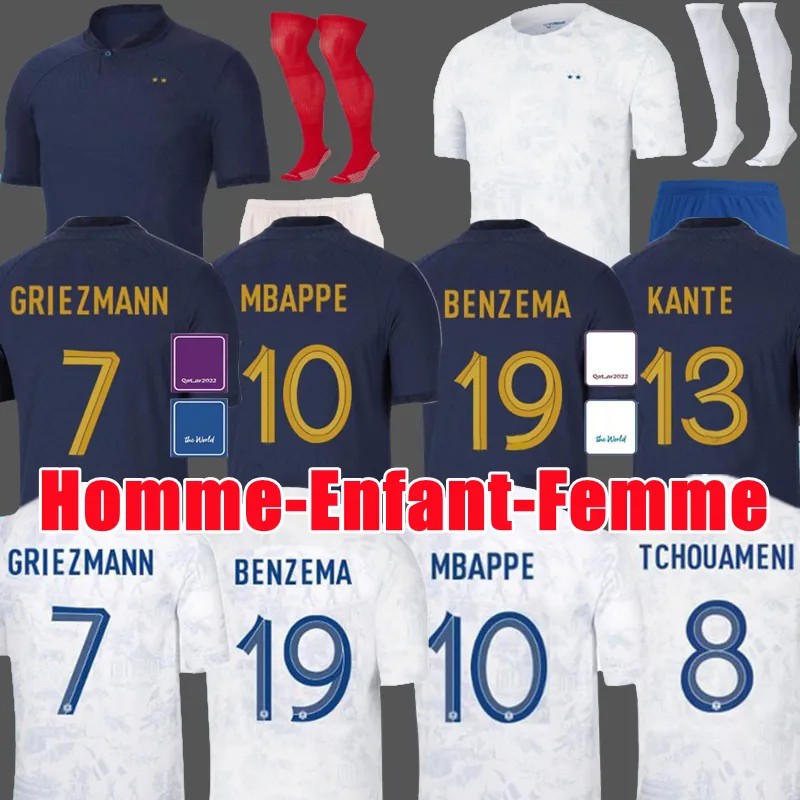 

22 23 BENZEMA MBAPPE Soccer Jerseys French GRIEZMANN KANTE POGBA GIROUD PAVARO Maillot de foot equipe Football Shirt Men Women Kids Kits Sets, 2022 woman away