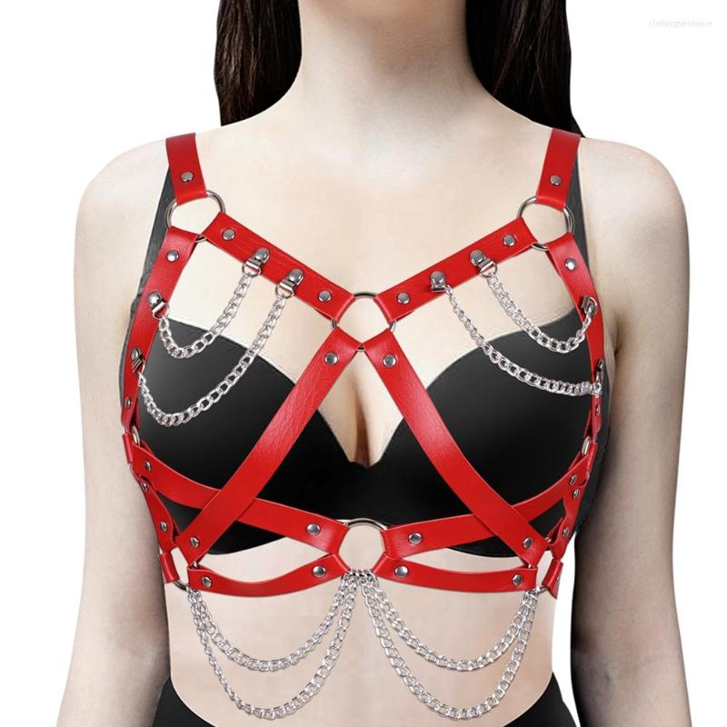 

Garters Harajuku Adjust Sexy Lingerie Goth Harness Bra Rave Leather Cage Womens Fetish Garter Belt Punk Body Bondage Crop Tops, Mpo0076-orange