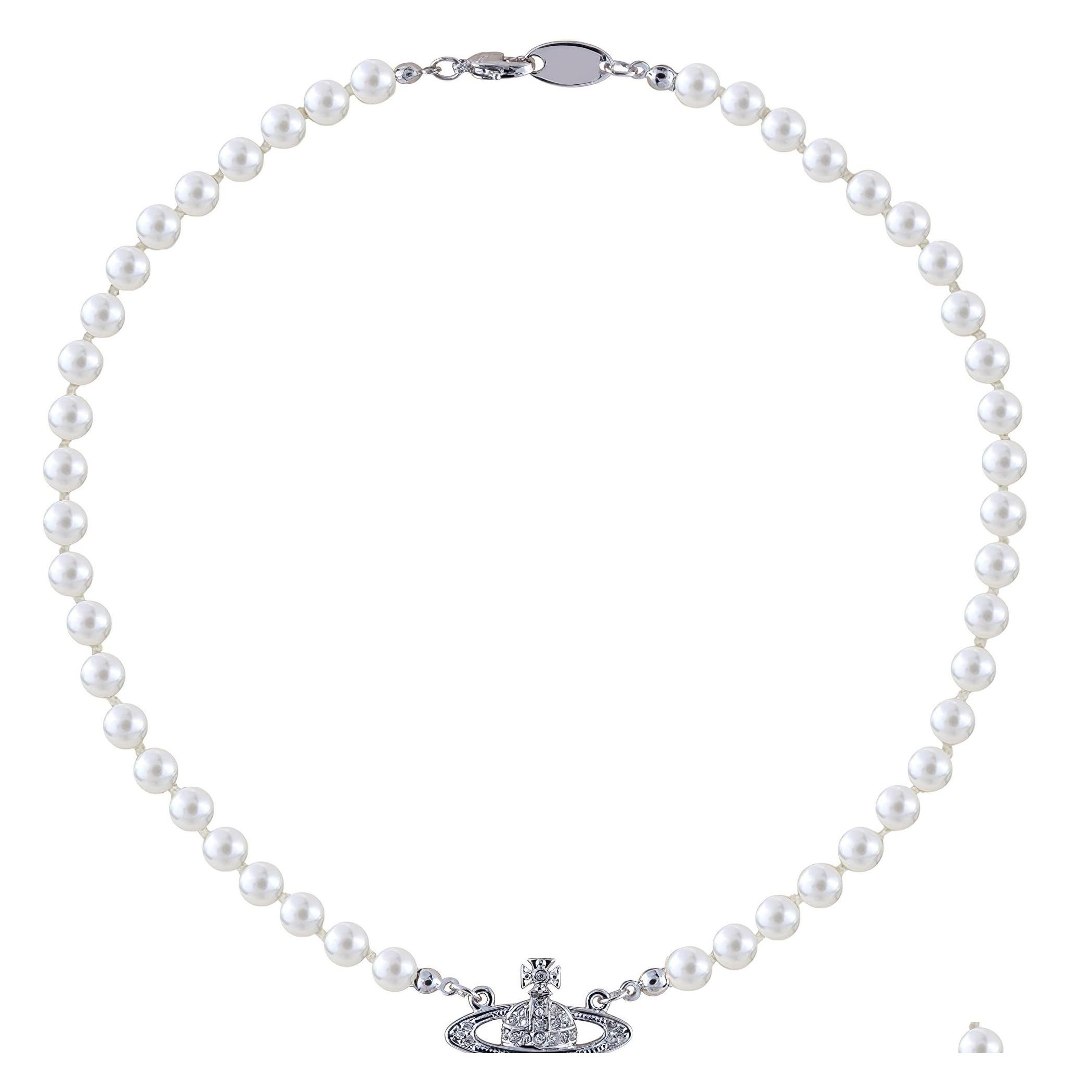 

Beaded Necklaces Rhinestone Faux Planet Pearl Necklace For Women Jewelry Fake Collar Pendant A Men With Charm Girls Y Vipjewel Drop Dhyt9