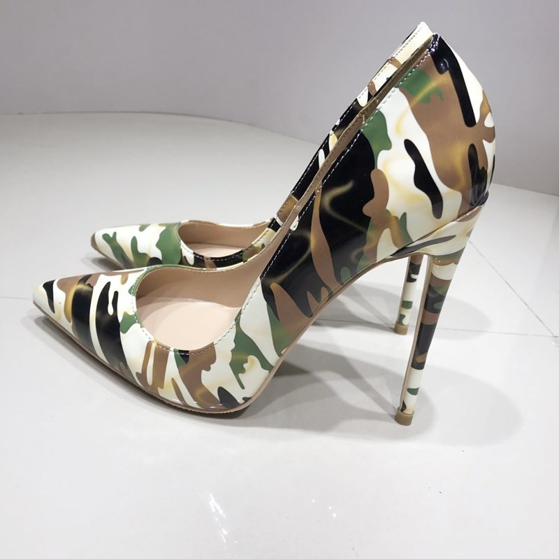 

Camouflage Printed Red Sole Women Shoes Patent Pointed Toe Stiletto High Heels Red Bottom 8cm 10cm 12cm Ladies Party Dress Pumps Shoe Size 33-45, Heel 8cm