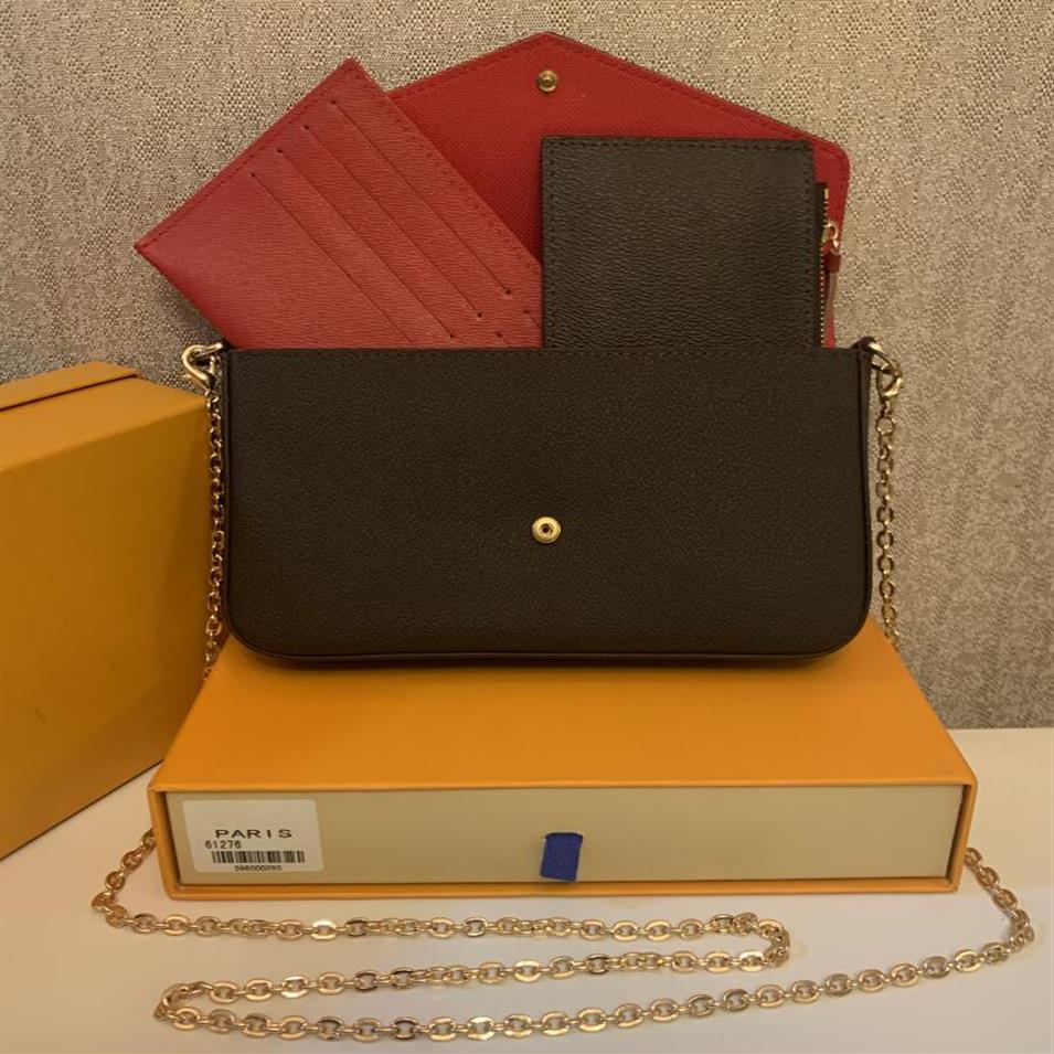 

Designer bag Genuine Leather Lady Bag crossbody bag 3pcs/set Women Shoulder Bags Brown Flower Clutch Purse Messenger Handbags With270f