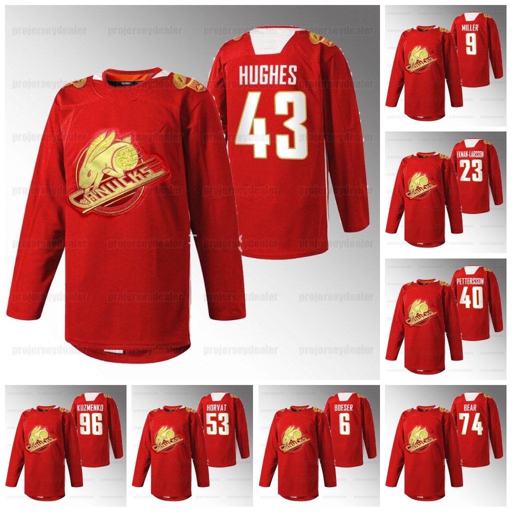 

40 Elias Pettersson 2023 Lunar New Year Canucks Jersey Tyler Myers Conor Garland Brock Boeser Bo Horvat Pearson Quinn Hughes Oliver Ekman-Larsson J.T. Miller, Youth s-xl