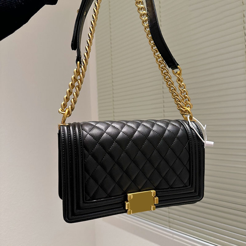 

Classic Medium Flap Caviar Leather Quilted Le Bags Calfskin Real Leather Crossbody Shoulder Purse Large Capacity Outdoor Sacoche Handbags 25CM for Womens 7 Colors, Box