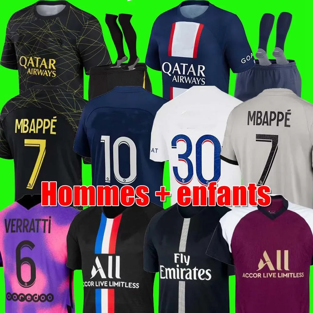 

2022 2023 soccer jerseys maillot de foot MBAPPE HAKIMI MARQUINHOS VERRATTI football shirt 22 23 SERGIO RAMOS FABIAN psgs hommes enfants kids KIT Donnarumma fourth, Fourth aldult