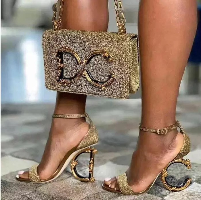 

Perfect Brands Keira Women Sandal Shoes Women Golden Baroque shaped Heels Gold-plated Carbon Gladiator Sandalias Party Wedding Dress 35-43