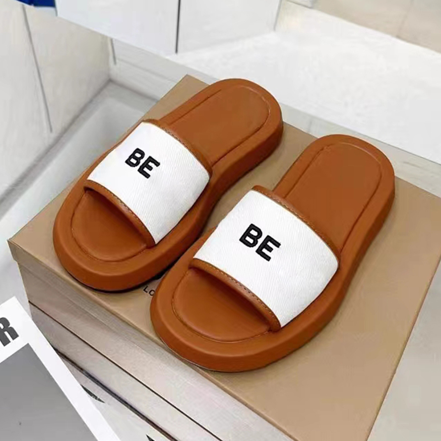 

Designer Berry Slippers shoes Embroidered Canvas Lambskin Leather Platform Slides black white tan Luxury women Flat platform popular Fashion Sandals, 2 white tan