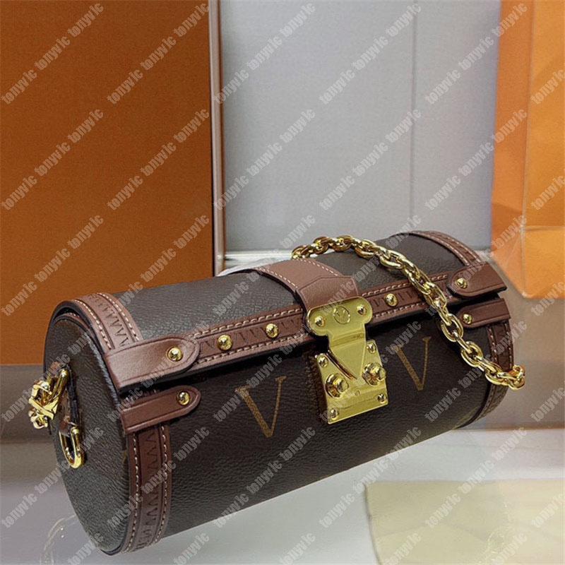 

Womens Designer Cross Body Bag Vintage Fashion Papillon Crossbody Bags Chain Leather Luxury Handbag Old Flower Barrel Shaped Purse