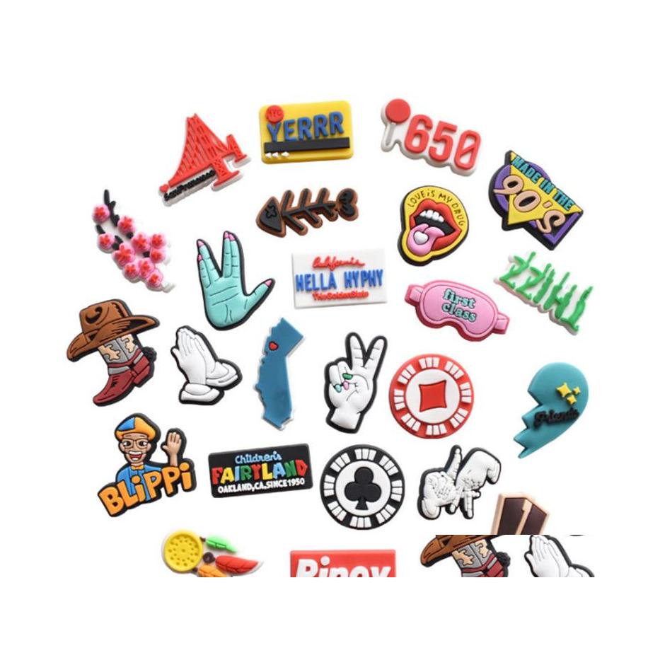 

Shoe Parts Accessories 100Pcs/Set Cute Pvc Croc Charms Shoes Buckles Action Figure Fit Bracelets Drop Delivery Dhtze