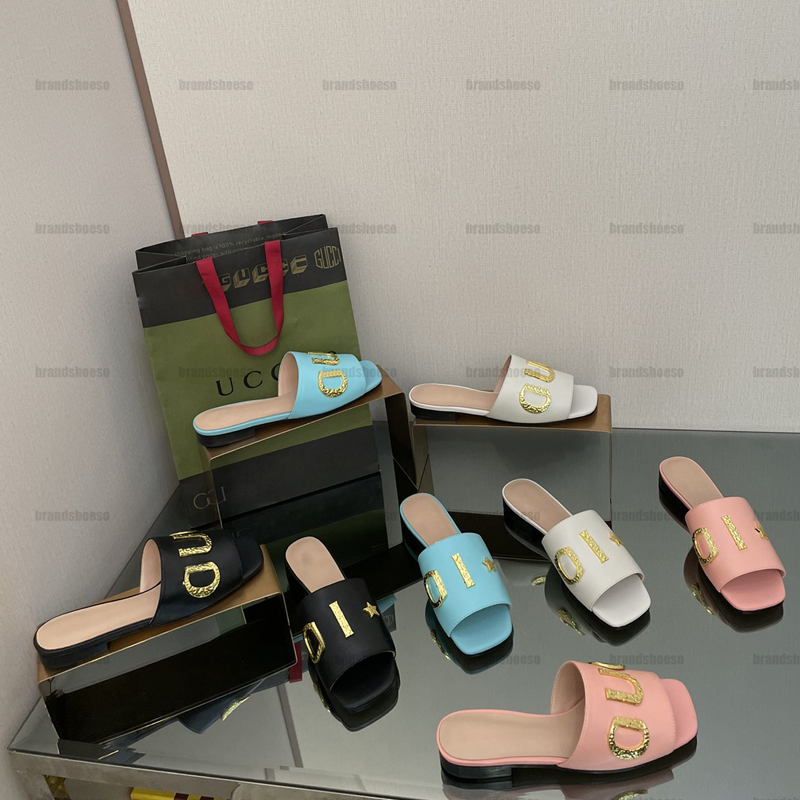 

Slippers Official website synchronization on the new women's summer gucci pool slippers large letter buckle new flat heel open toe flip-flops