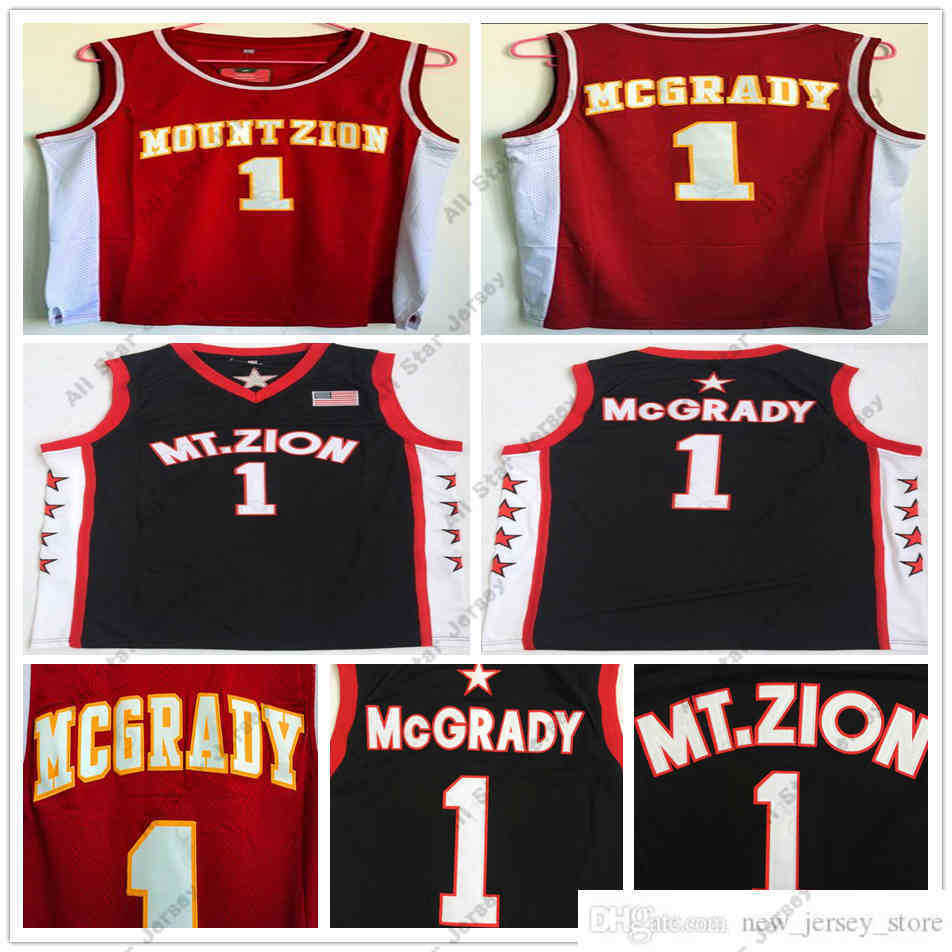 

College Basketball Wears NCAA Mount Zion Christian High School Tracy #1 McGrady Jersey Black Red Black Red Stitched MT.ZionT-MAC Basketball Jersey Shirts