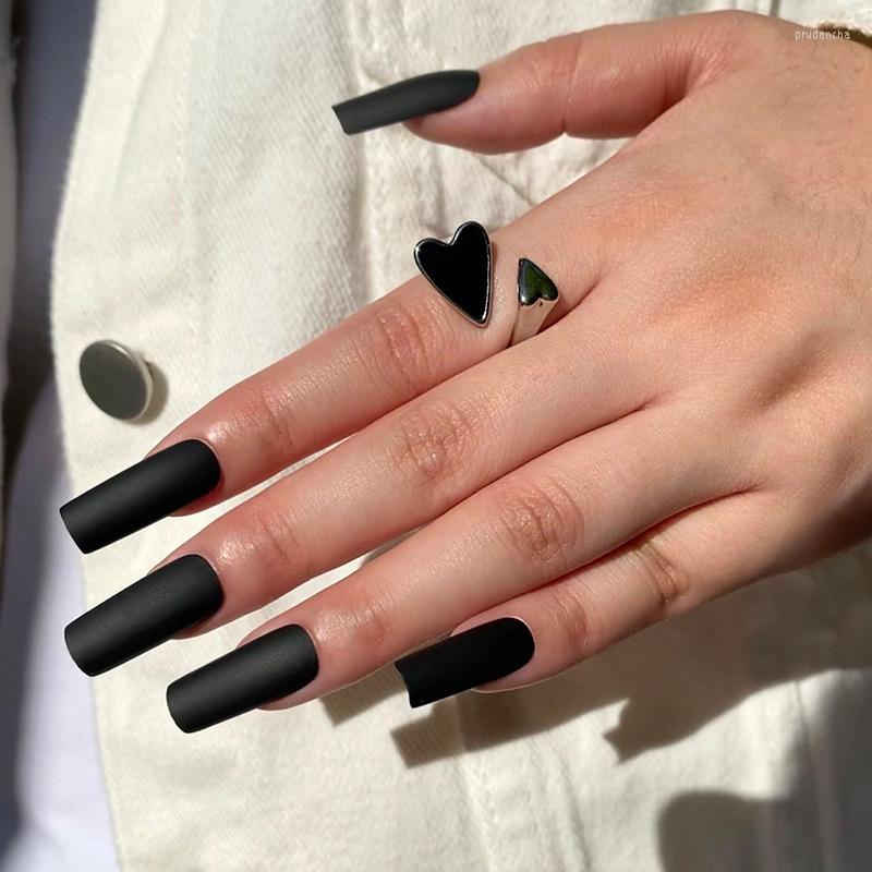 

False Nails 24pcs Matte Black/White Round/Pointed/Coffin Head Manicure Nail Set Wearable For Girl Press On Tips, Jp39