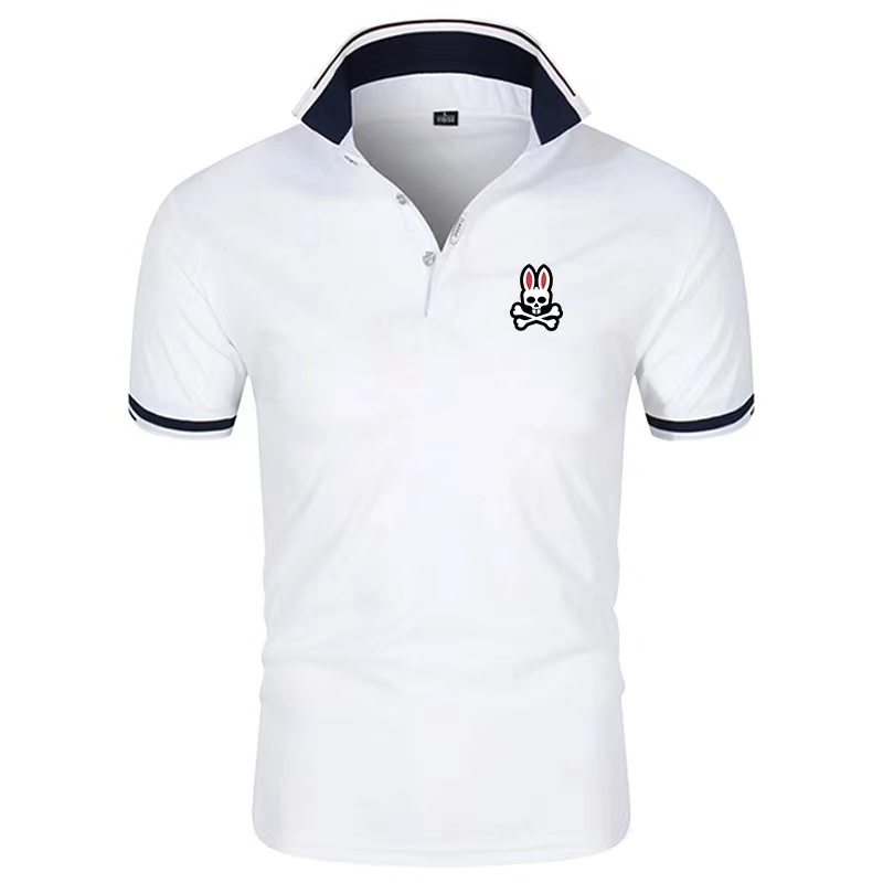 

Mens Polos combed cotton Summer Clothing Cotton Short Sleeve Business Design Animal pattern Psycho Bunny Stand Collar Casual Striped Designer Breathable Clothes, White