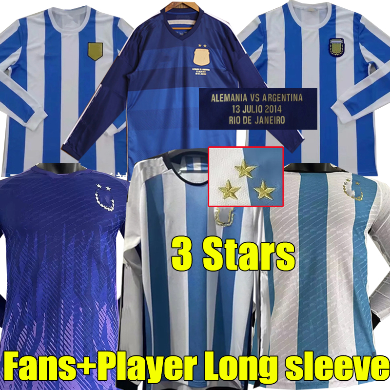 

3 Star 2022 Argentina Long sleeve Soccer Jerseys fans player version DYBALA AGUERO MARADONA DI MARIA J. ALVAREZ Classic Vintage retro football shirt 1978 1986 2014, 3 star 22-23 home long sleeves