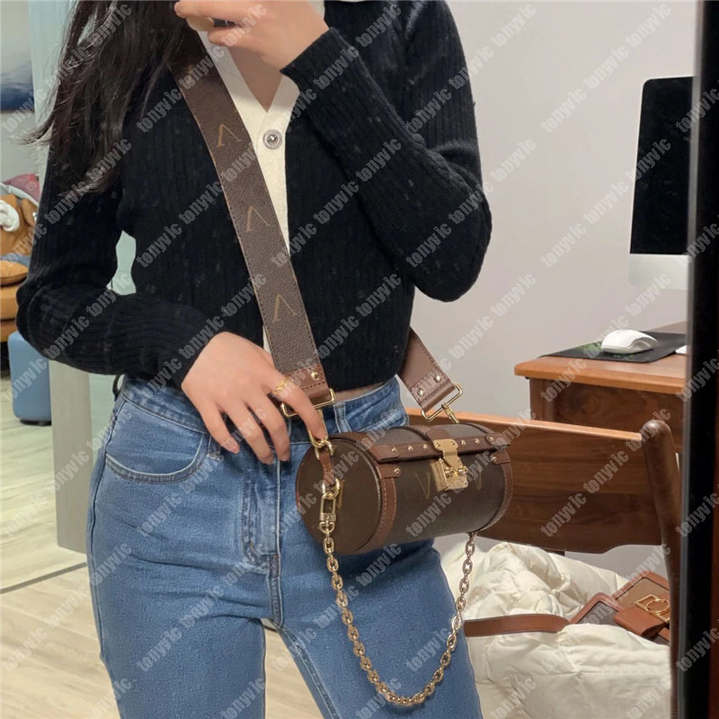 

Luxurys Designer Cross Body Bag For Woman Vintage Fashion Papillon Crossbody Bags Chain Leather Handbag Old Flower Barrel Shaped Purse
