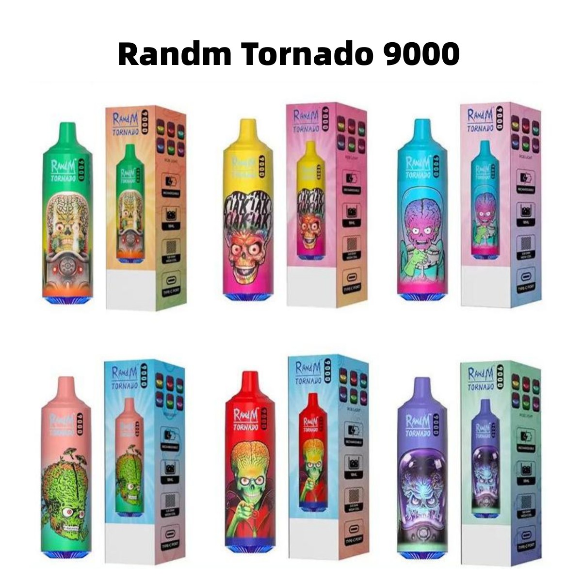 

Original RandM Tornado 9000 Puffs Disposable E cigarette Prefilled 18ml Glowing Vape Pen Pod 0/2/3/5% 850mAh Rechargeable Battery 9000Puff Mesh Coil 26 colors