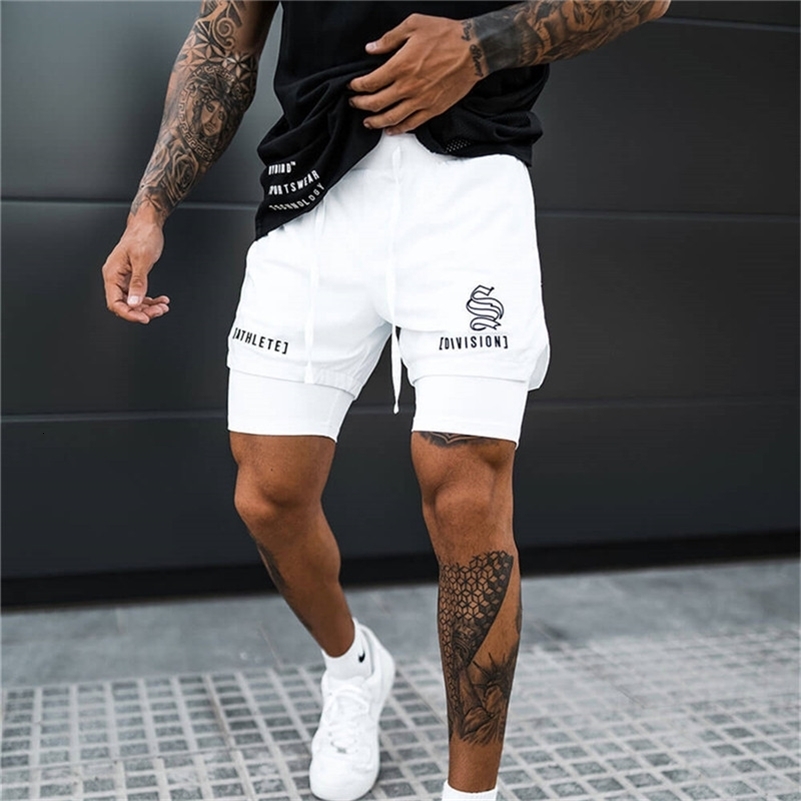 

Men's Shorts Fitness Bodybuilding Gyms Workout Male Breathable 2 In 1 Doubledeck Quick Dry Sportswear Jogger Beach 230130, White