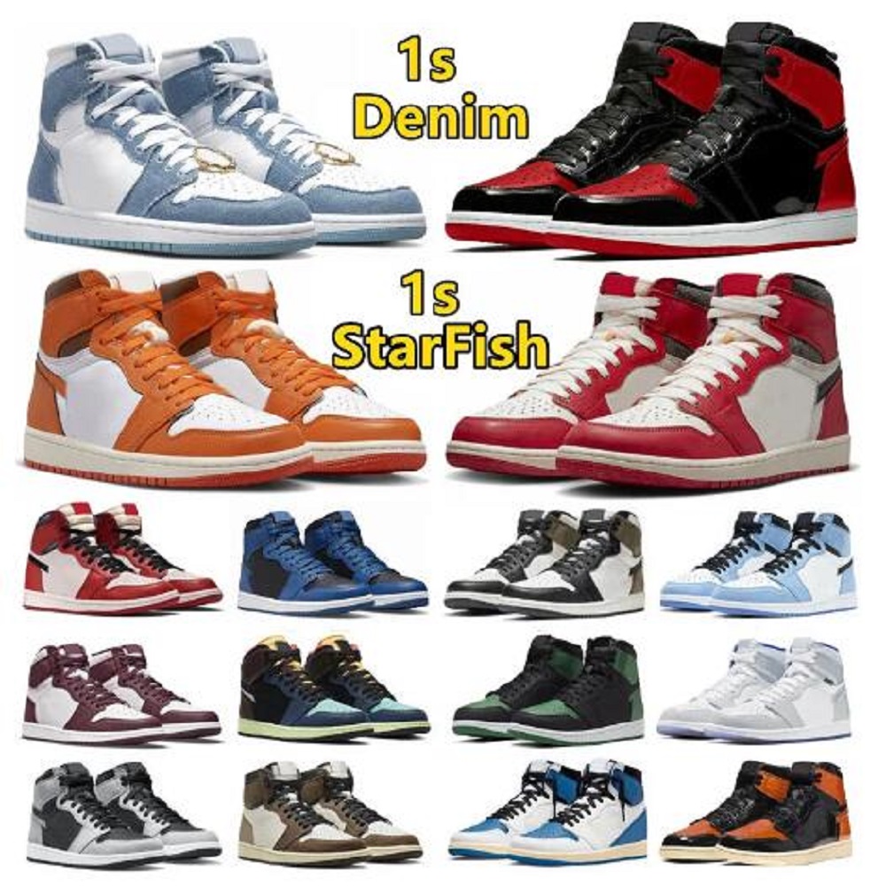 

1 1s Mens Basketball Shoes Bred Patent Unc Blue Dark Mocha StarFish Lost Found Denim Light Bone Shadow 2.0 Chicago Grey Fog Bio hack Men Women Trainers Sports Sneakers, Color 21