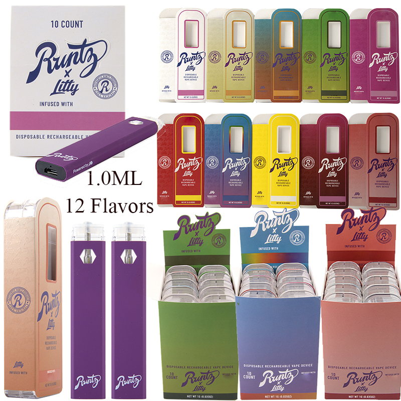 

1.0ml Runtz Runty X Litty E Cigarette Recharegeable 12 Flavors Disposable Vape Pen Empty 280mah Battery With the Packaging USB Charger Cake Dabwoods