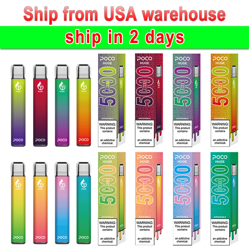

united States warehouse 100% Original e cigarette Poco Huge Disposable Vape Prefilled 15ml Pod 5000 Puffs 650mah Mesh coil type c rechargeable disposbale vapes