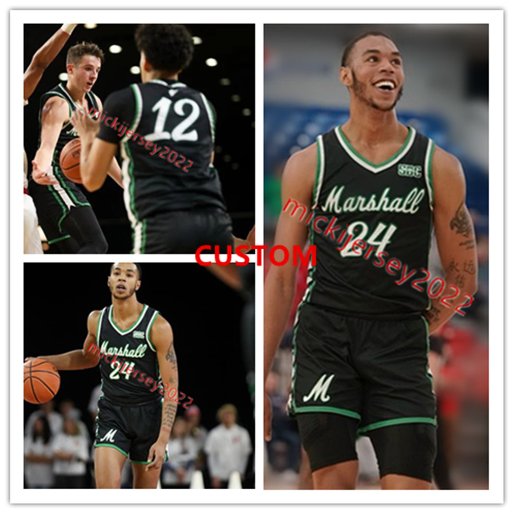 

James Basketball Marshall Thundering Herd Basketball Jersey Custom Stitched Goran Miladinovic David Early Obinna Anochili-Killen Creighton Thienn, Black