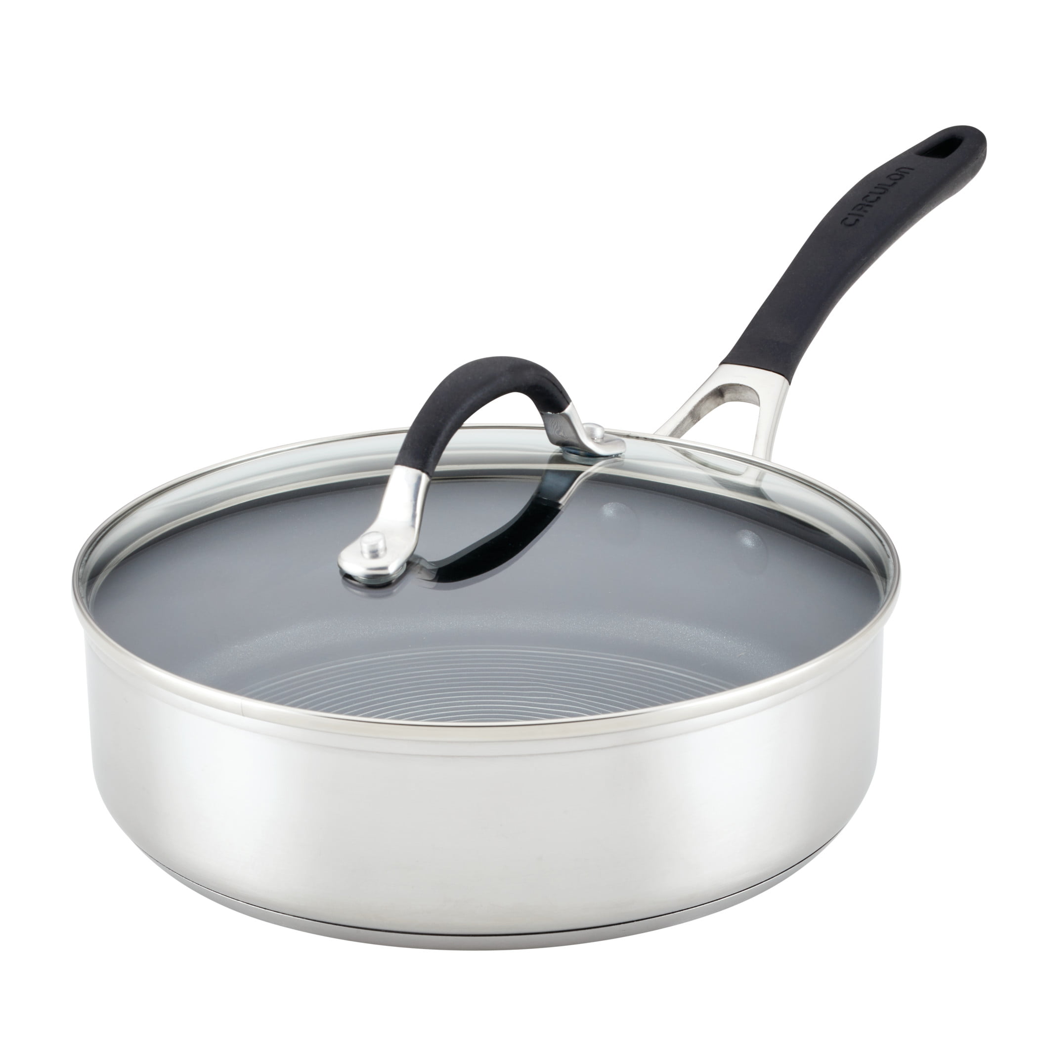 

Circulon SteelShield Stainless Steel Saucepan Saute Pan with Lid 3 Quart Silver