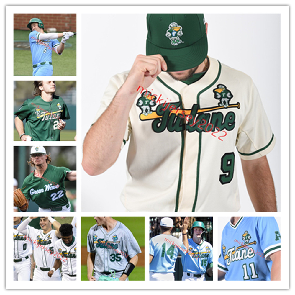 

Brandon Gomes Aaron Loup Tulane Baseball Jersey 26 Rob Segedin 2 Collin Burns 17 Jack Aldrich Tulane Green Wave Jerseys Custom Stitched Mens Youth, Blue pullover white sleeve