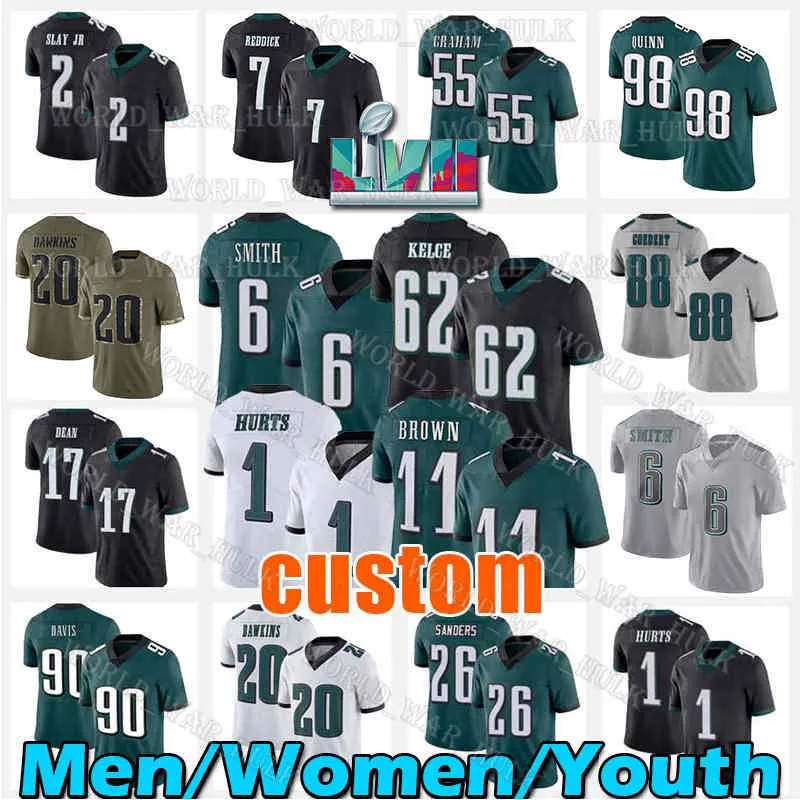 

1 Jalen Hurts DeVonta Smith Jersey Philadelphia''Eagles''AJ Brown Davis 62 Jason Kelce Darius Slay Jr Brian Dawkins Goedert Mailata Jake Elliott Haason, Women new (lao y)