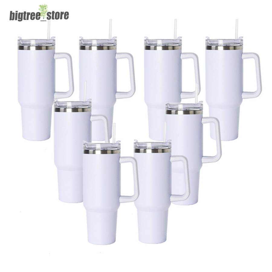 

New 40oz sublimation stainless steel tumbler with handle lid straw big capacity beer mug water bottle outdoor camping cup Stanley drinking tumblers Fast, White