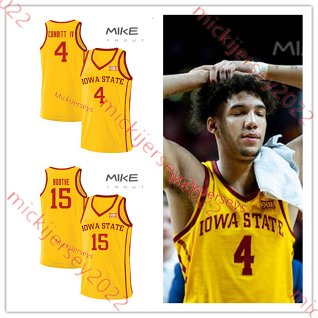 

James Basketball Iowa State Cyclones Basketball Jersey Custom Stitched Tre King Eli King Caleb Grill Tamin Lipsey Demarion Watson Aljaz Kunc Robert Jones, Gold collar red