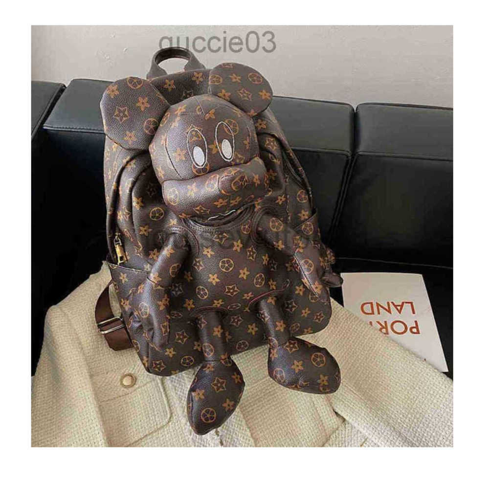 Sac à dos en cuir pour hommes et femmes, sac de styliste mignon de souris, Europe et Amérique, marque tendance, vieille fleur, nouvelle grande ca