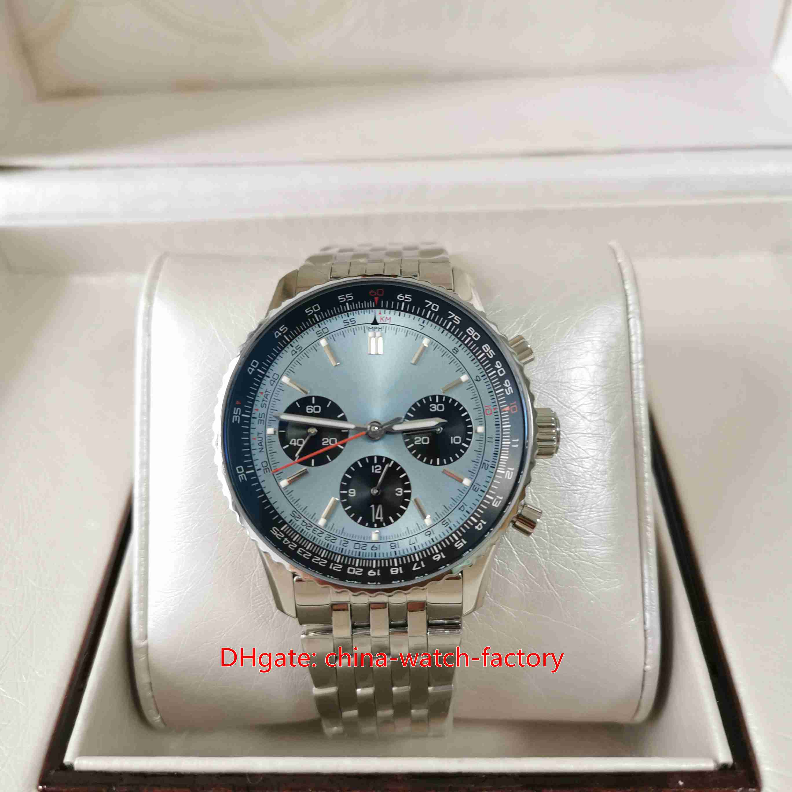 

BLS Factory Mens Watch Super Quality 43mm Navitimer B01 Chronograph 43 Sky blue dial Watches 7750 Stopwatch CAL.01 Movement Mechanical Automatic Men's Wristwatches, No box papers