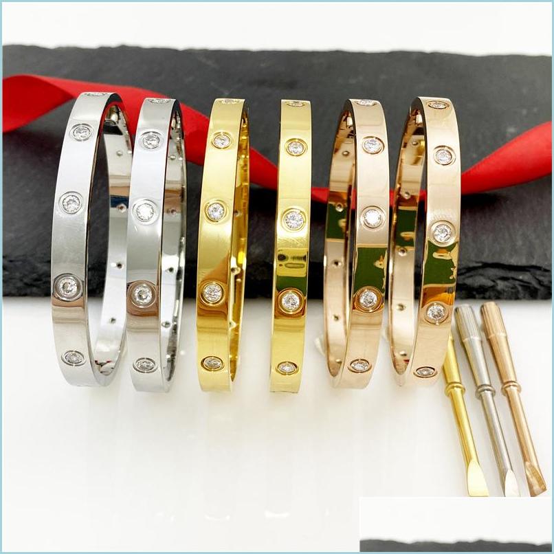 

Bangle Love Screw Bracelet Designer Bracelets Luxury Jewelry Women Classic 5.0 Titanium Steel Alloy Goldplated Craft Colors Gold/Sie Dhzhj
